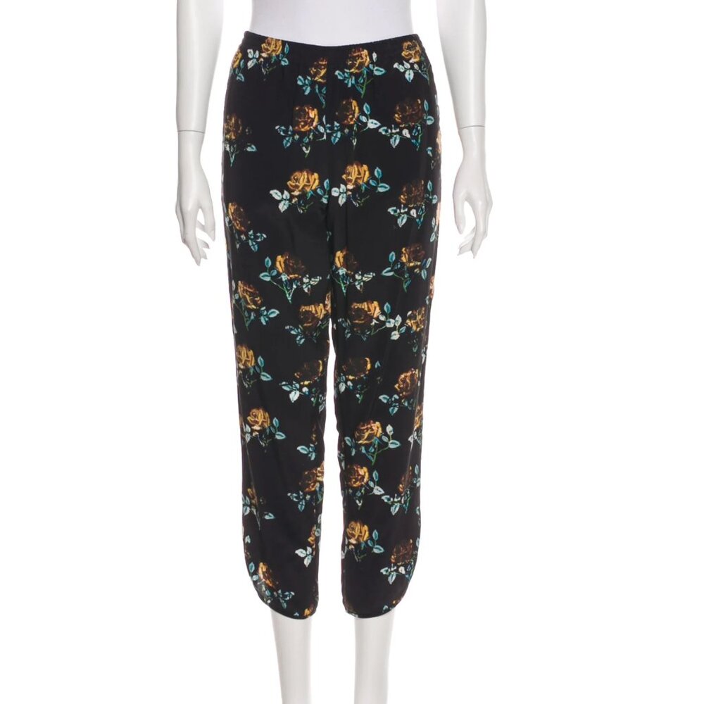 Thakoon Collective Black Yellow Floral High Genuine Silk Comfy Pants SZ 2